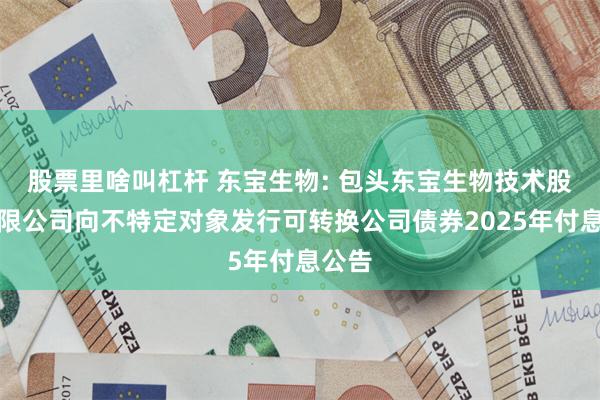 股票里啥叫杠杆 东宝生物: 包头东宝生物技术股份有限公司向不特定对象发行可转换公司债券2025年付息公告